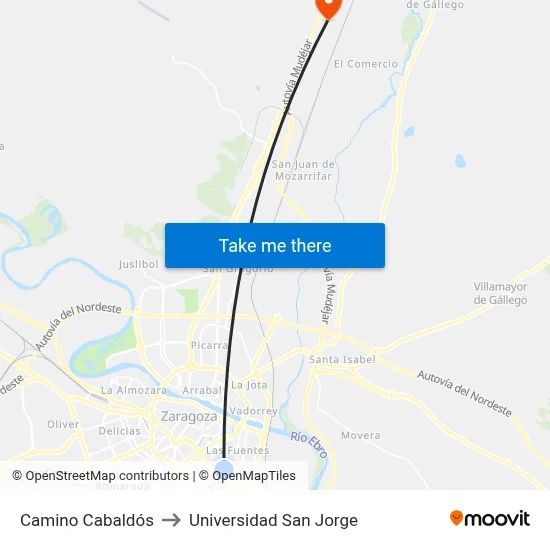 Camino Cabaldós to Universidad San Jorge map