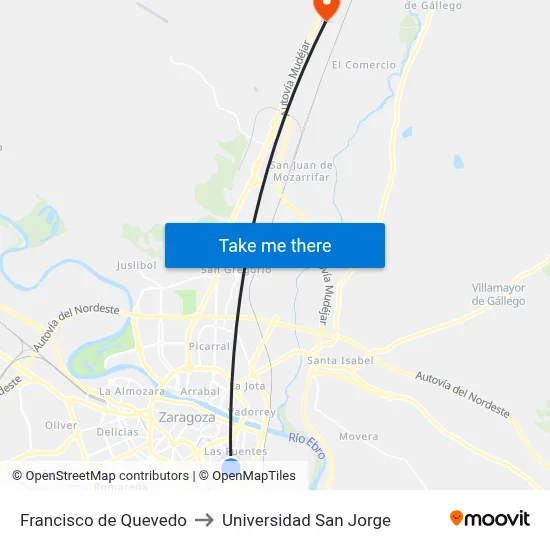 Francisco de Quevedo to Universidad San Jorge map