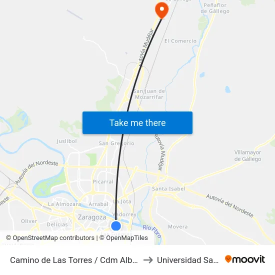 Camino de Las Torres / Cdm Alberto Maestro to Universidad San Jorge map