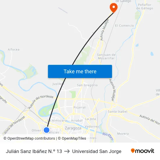 Julián Sanz Ibáñez N.º 13 to Universidad San Jorge map