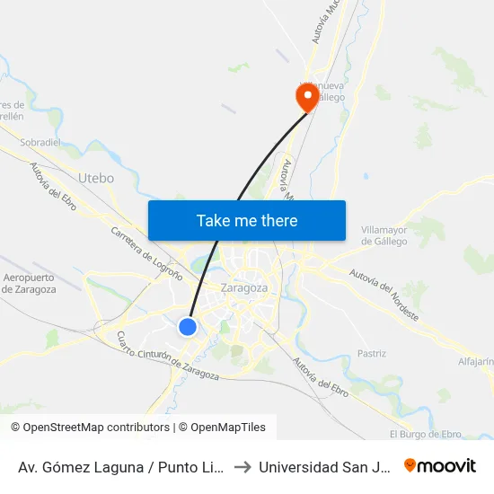 Av. Gómez Laguna / Punto Limpio to Universidad San Jorge map