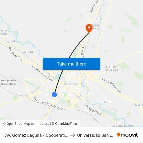 Av. Gómez Laguna / Cooperativa Taxi to Universidad San Jorge map