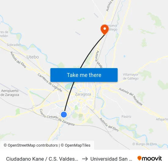 Ciudadano Kane / C.S. Valdespartera to Universidad San Jorge map
