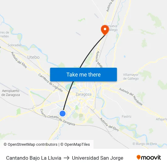 Cantando Bajo La Lluvia to Universidad San Jorge map