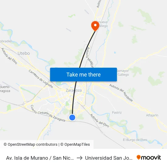Av. Isla de Murano / San Nicolo to Universidad San Jorge map