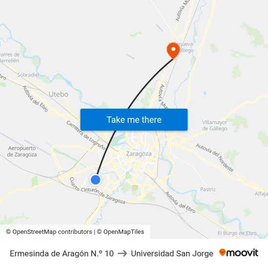 Ermesinda de Aragón N.º 10 to Universidad San Jorge map