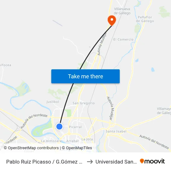 Pablo Ruiz Picasso / G.Gómez Avellaneda to Universidad San Jorge map
