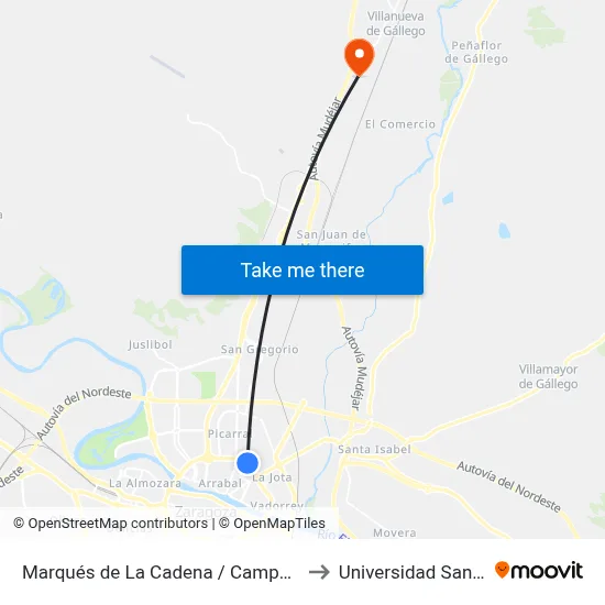 Marqués de La Cadena / Campo de Fútbol to Universidad San Jorge map