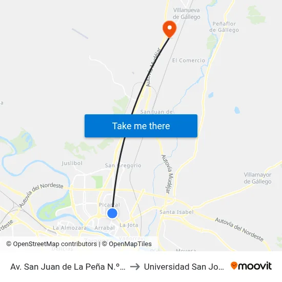 Av. San Juan de La Peña N.º 94 to Universidad San Jorge map