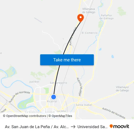 Av. San Juan de La Peña / Av. Alcalde Caballero to Universidad San Jorge map