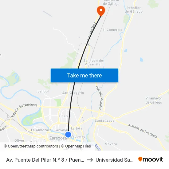 Av. Puente Del Pilar N.º 8 / Puente de Hierro to Universidad San Jorge map