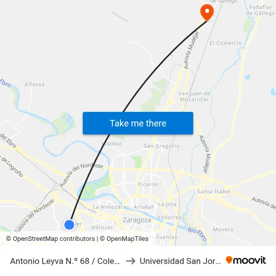 Antonio Leyva N.º 68 / Colegio to Universidad San Jorge map