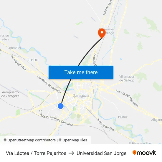 Vía Láctea / Torre Pajaritos to Universidad San Jorge map