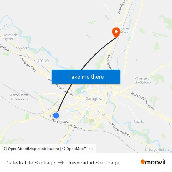Catedral de Santiago to Universidad San Jorge map