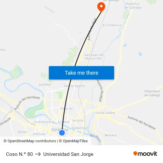 Coso N.º 80 to Universidad San Jorge map