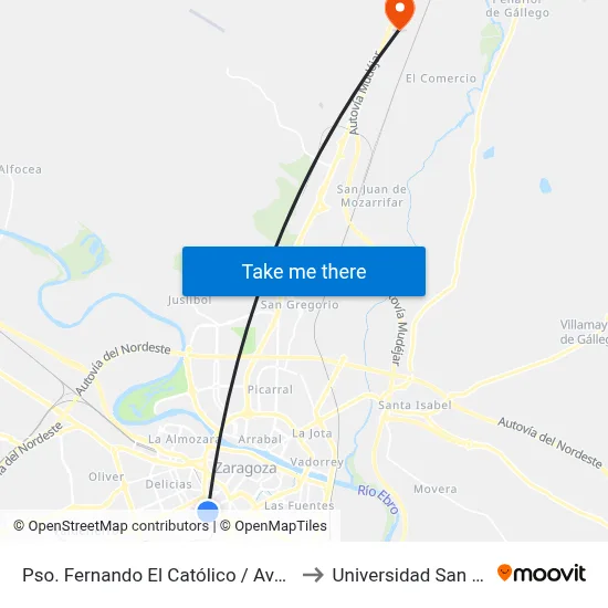 Pso. Fernando El Católico / Avda. Goya to Universidad San Jorge map