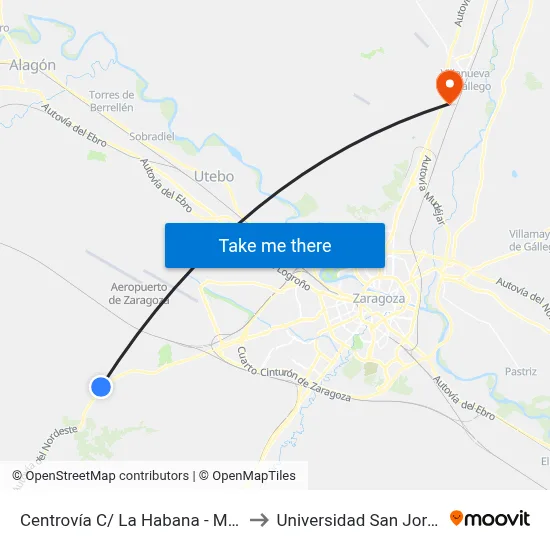 Centrovía C/ La Habana - Mrw to Universidad San Jorge map