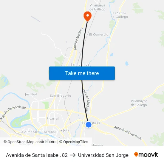 Avenida de Santa Isabel, 82 to Universidad San Jorge map