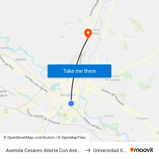 Avenida Cesáreo Alierta Con Avenida de San Jose to Universidad San Jorge map