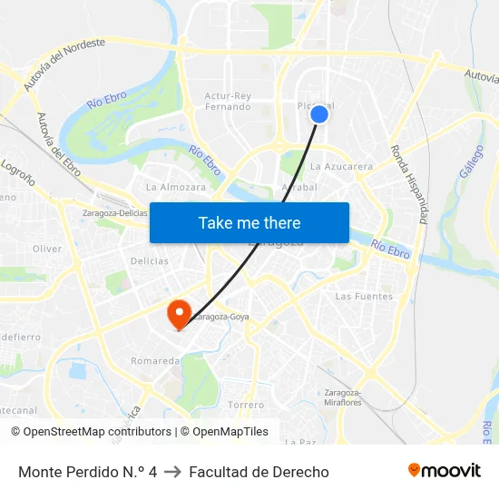 Monte Perdido N.º 4 to Facultad de Derecho map