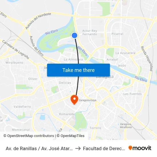 Av. de Ranillas / Av. José Atarés to Facultad de Derecho map
