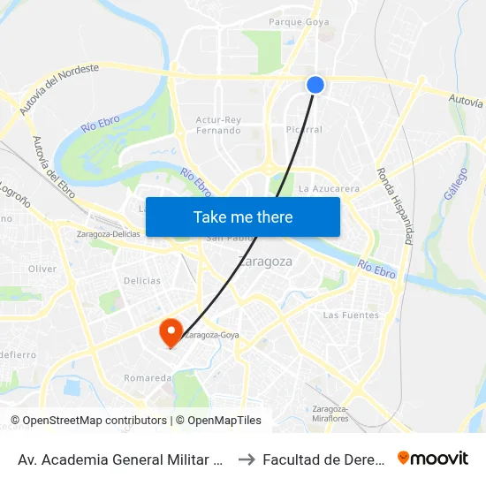 Av. Academia General Militar N.º 7 to Facultad de Derecho map