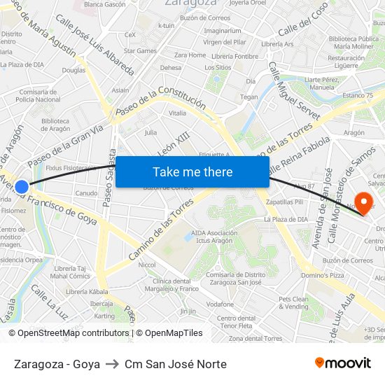 Zaragoza - Goya to Cm San José Norte map