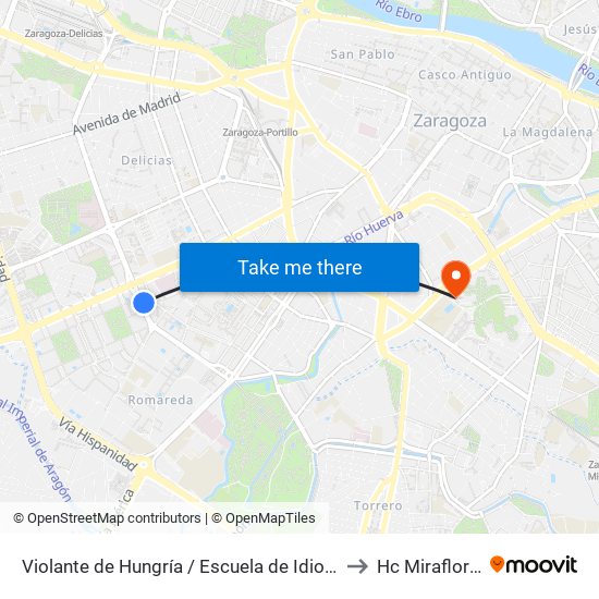 Violante de Hungría / Escuela de Idiomas to Hc Miraflores map