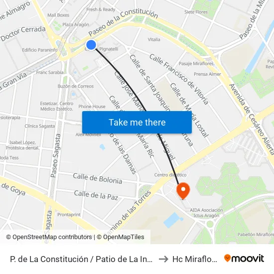 P. de La Constitución / Patio de La Infanta to Hc Miraflores map