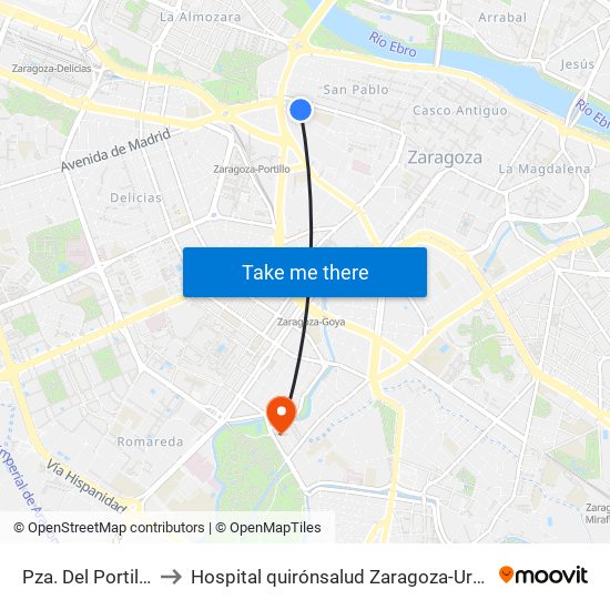 Pza. Del Portillo, 3 to Hospital quirónsalud Zaragoza-Urgencias map
