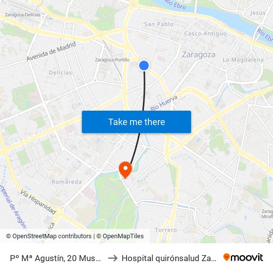 Pº Mª Agustín, 20 Museo Pablo Serrano to Hospital quirónsalud Zaragoza-Urgencias map