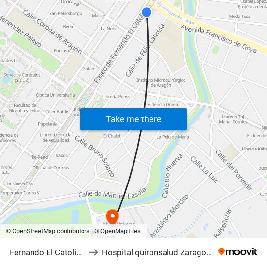 Fernando El Católico - Goya to Hospital quirónsalud Zaragoza-Urgencias map