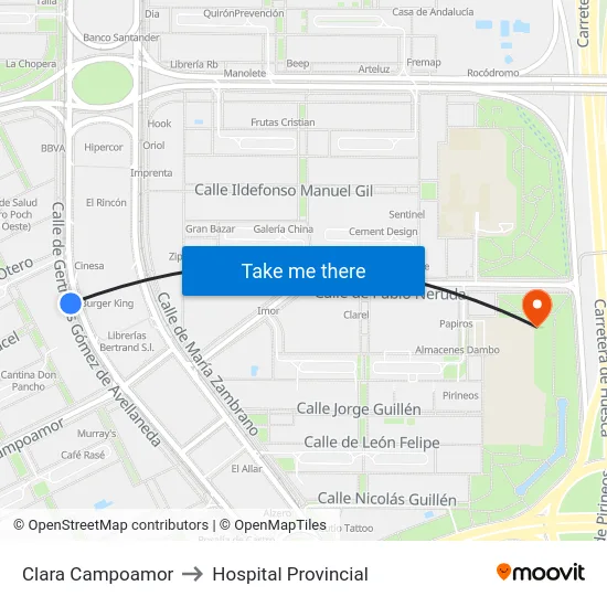 Clara Campoamor to Hospital Provincial map