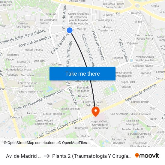 Av. de Madrid N. º 183 to Planta 2 (Traumatología Y Cirugía) Hospital Clínico map