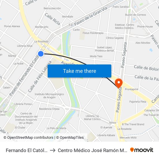 Fernando El Católico - Goya to Centro Médico José Ramón Muñoz Fernández map