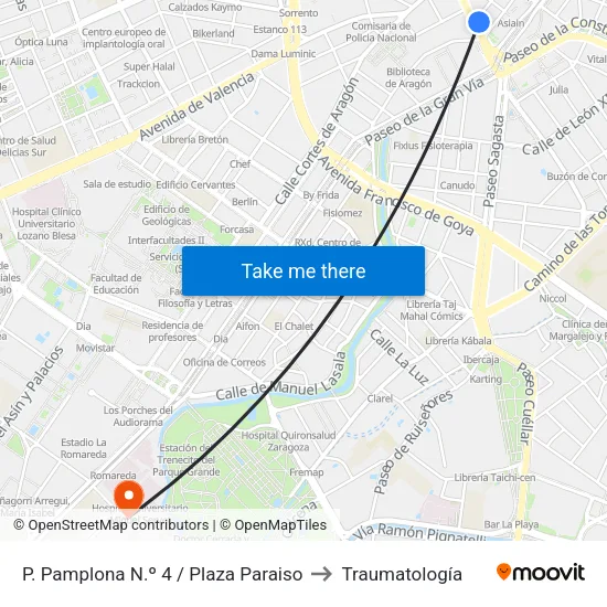 P. Pamplona N.º 4 / Plaza Paraiso to Traumatología map