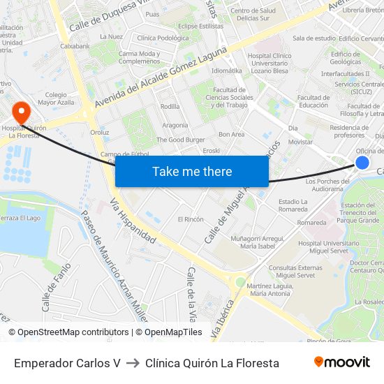 Emperador Carlos V to Clínica Quirón La Floresta map