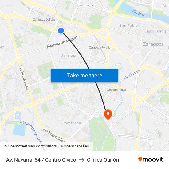 Av. Navarra, 54 / Centro Cívico to Clínica Quirón map
