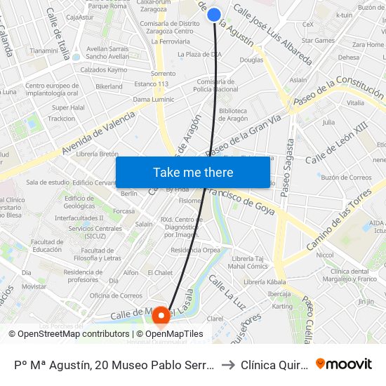 Pº Mª Agustín, 20 Museo Pablo Serrano to Clínica Quirón map
