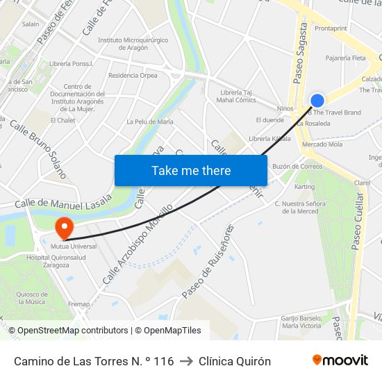 Camino de Las Torres N. º 116 to Clínica Quirón map