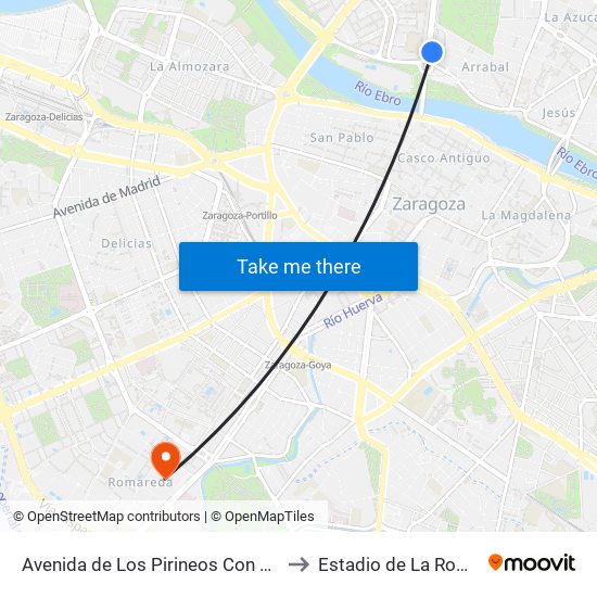 Avenida de Los Pirineos Con Tv Aragón to Estadio de La Romareda map
