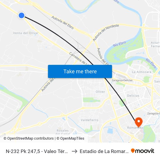 N-232 Pk 247,5 - Valeo Térmico to Estadio de La Romareda map