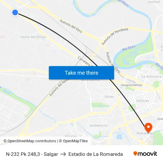 N-232 Pk 248,3 - Salgar to Estadio de La Romareda map