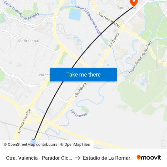 Ctra. Valencia - Parador Ciclista to Estadio de La Romareda map