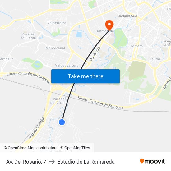 Av. Del Rosario, 7 to Estadio de La Romareda map