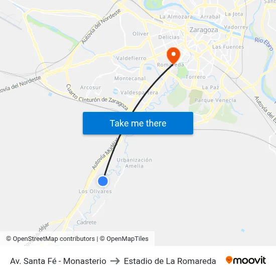 Av. Santa Fé - Monasterio to Estadio de La Romareda map