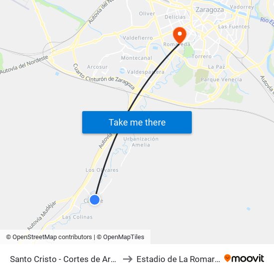 Santo Cristo - Cortes de Aragón to Estadio de La Romareda map