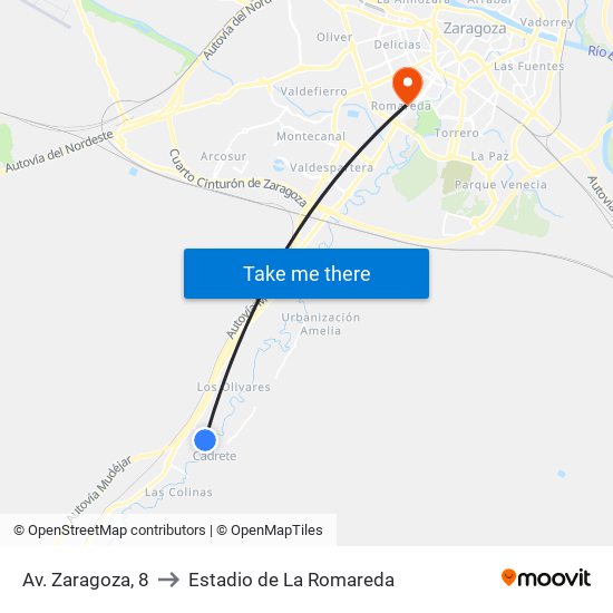 Av. Zaragoza, 8 to Estadio de La Romareda map