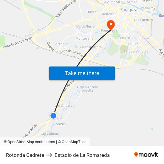 Rotonda Cadrete to Estadio de La Romareda map