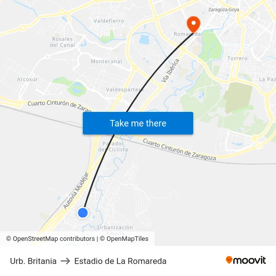 Urb. Britania to Estadio de La Romareda map